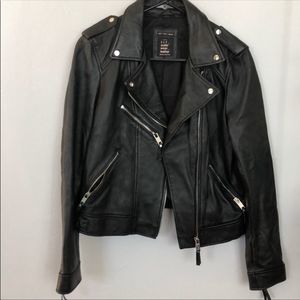 Zara Black Leather Moto Biker Jacket L